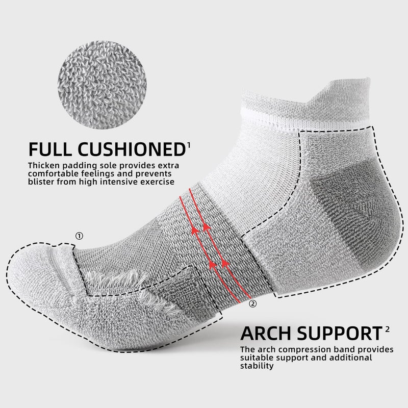 FITRELL 6 Pairs Ankle Running Socks for Women Athletic Cushioned Low Cut Tab Sports Socks, Grey, Medium - Image 4