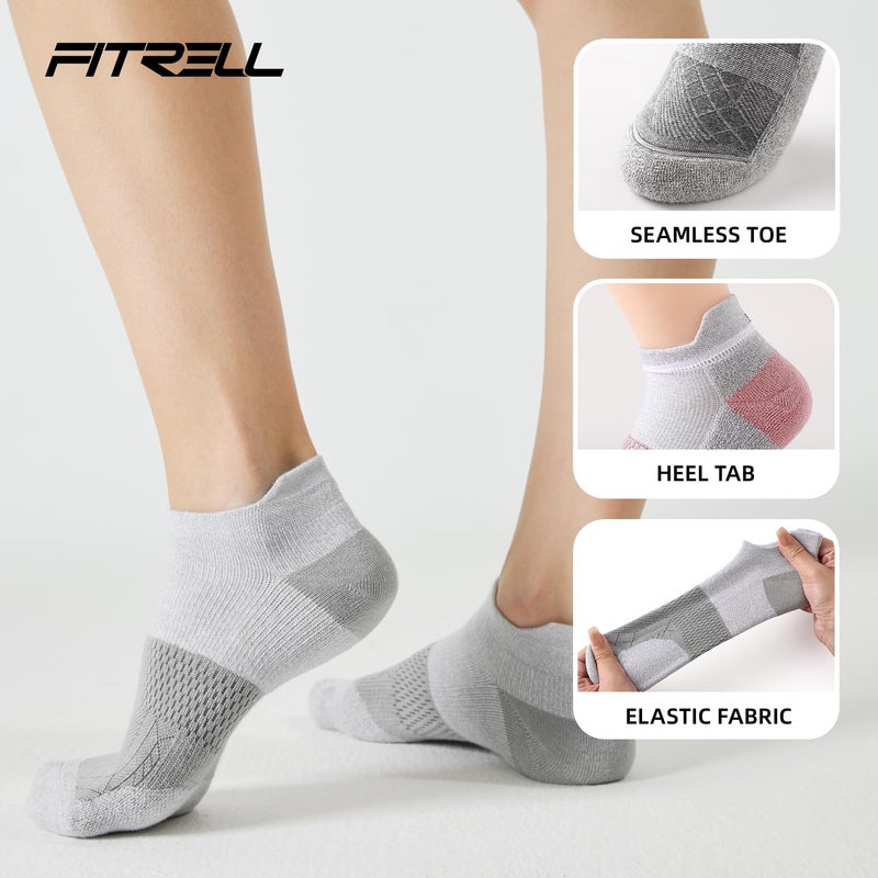 FITRELL 6 Pairs Ankle Running Socks for Women Athletic Cushioned Low Cut Tab Sports Socks, Grey, Medium - Image 3