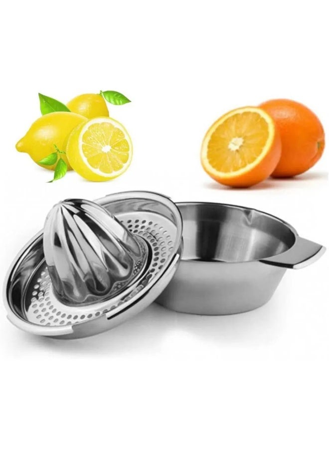 DubaiGallery Manual Citrus Juicer Stainless Steel Bowl with Cone Reamer and Strainer, Durable Hand Press Juice Extractor for Lemon, Orange, Lime, Grapefruit, Easy to Clean Kitchen Tool - Image 2