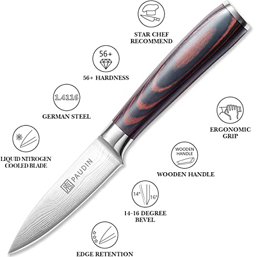 PAUDIN Paring Knife, 3.5 Inch Fruit Knife, High Carbon 5Cr15Mov Stainless Steel Forged Paring Knife, Ultra Sharp Small Kitchen Knife, Ergonomic Wooden Handle with Elegant Gift Box - Image 5