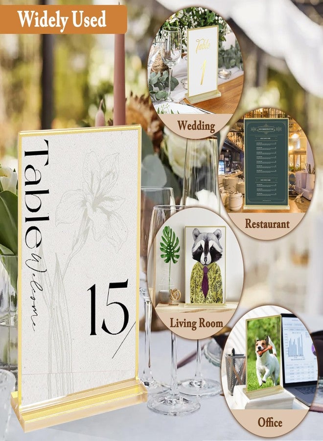Floroom 6 Pack 5x7 Inch Clear Acrylic Sign Holders, Double-Sided Gold Display Stand Picture Frames for Table Numbers, Menus, Flyers, Weddings, and Offices - Image 5