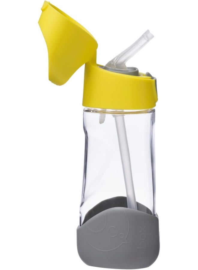b.box Kids Water Bottle with Straw Top and Flip Top Lid, Durable Plastic Drink Bottle, Perfect After Sippy Cup, 15oz, Lemon Sherbet - Image 1