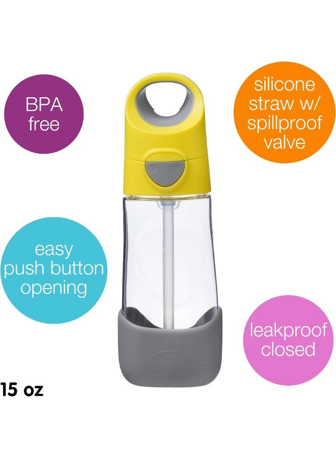 b.box Kids Water Bottle with Straw Top and Flip Top Lid, Durable Plastic Drink Bottle, Perfect After Sippy Cup, 15oz, Lemon Sherbet - Image 3