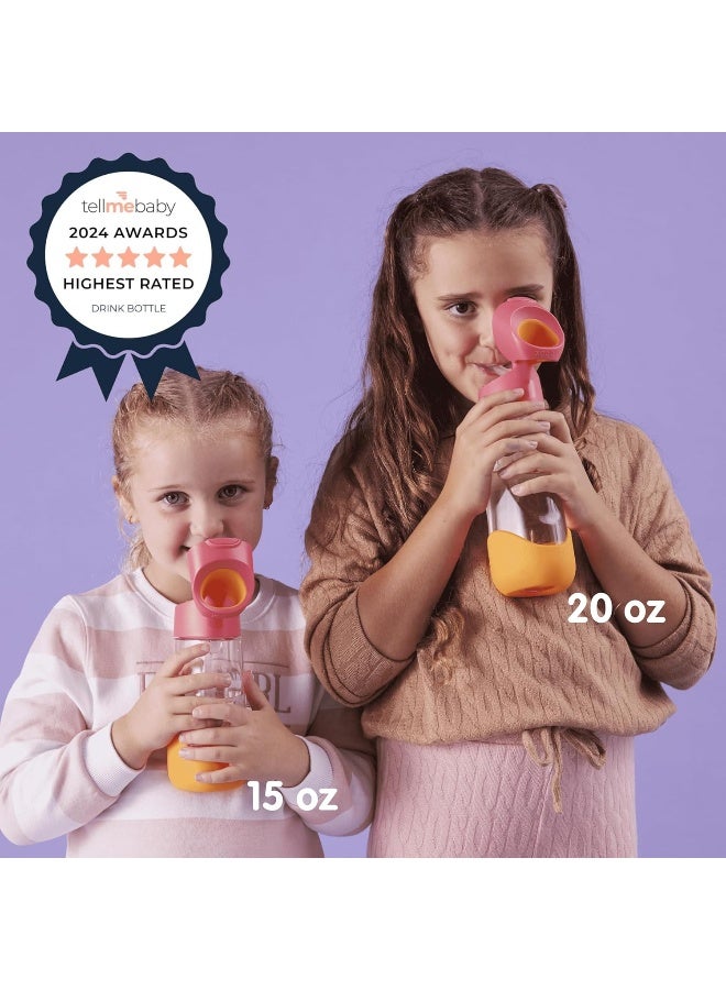 b.box Kids Water Bottle with Straw Top and Flip Top Lid, Durable Plastic Drink Bottle, Perfect After Sippy Cup, 15oz, Lemon Sherbet - Image 2