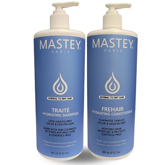 Mastey Paris Classic Professional Hair Care - Traite Shampoo 32 oz + Frehair Conditioner 32 oz Duo Set, Sulfate Free, Lipid & Amino Acid Fortified, (Pack of 2) - Image 1