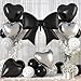 Vibzox Black Bow Foil BalloonsBlack Silver Heart Foil Balloons and Bow Print Balloons for Women Birthday Baby Shower Valentines Day Party Decorations - Image 2