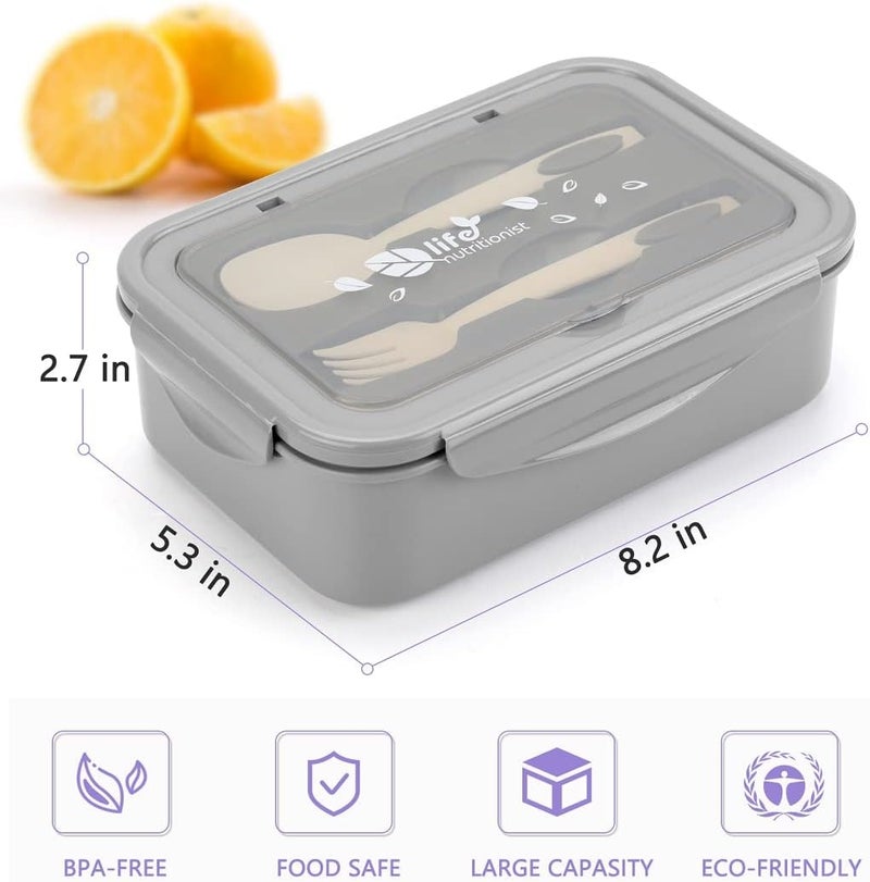 Lovina Bento Boxes for Adults - 1100 ML Bento Lunch Box Container For Kids With Spoon & Fork - Durable Perfect Size for On-the-Go Meal, BPA-Free and Food-Safe Materials(Grey) - Image 3