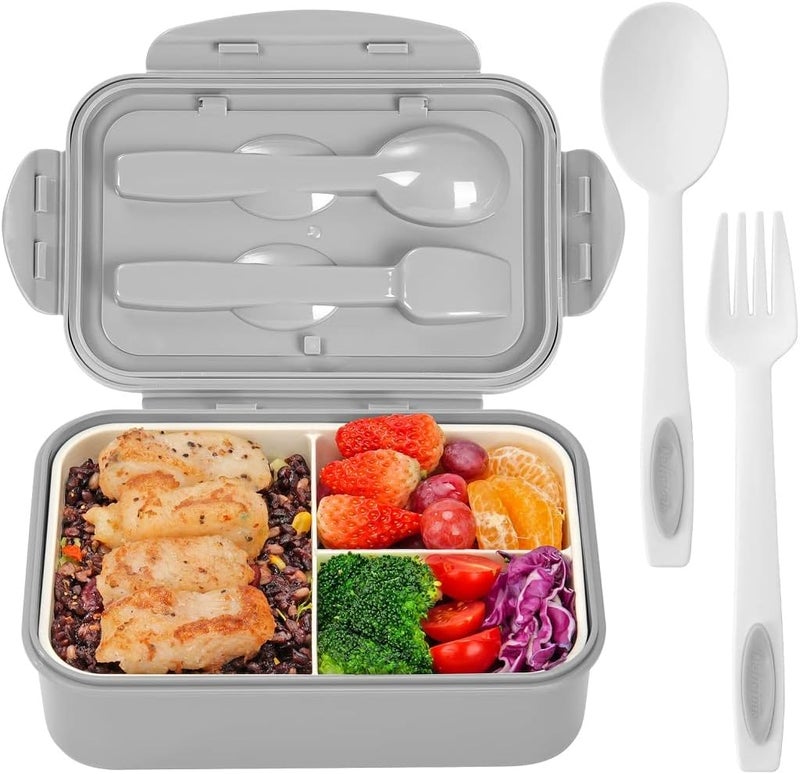 Lovina Bento Boxes for Adults - 1100 ML Bento Lunch Box Container For Kids With Spoon & Fork - Durable Perfect Size for On-the-Go Meal, BPA-Free and Food-Safe Materials(Grey) - Image 1