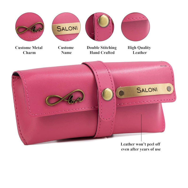 AICA Personalised Name & Charm Leather Sunglass Case Cover for Men & Women | Hard Case Eyewear Cover - Image 3