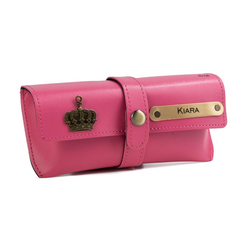 AICA Personalised Name & Charm Leather Sunglass Case Cover for Men & Women | Hard Case Eyewear Cover - Image 1