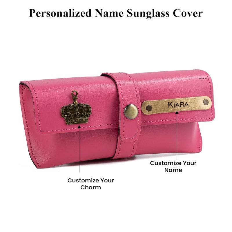 AICA Personalised Name & Charm Leather Sunglass Case Cover for Men & Women | Hard Case Eyewear Cover - Image 2