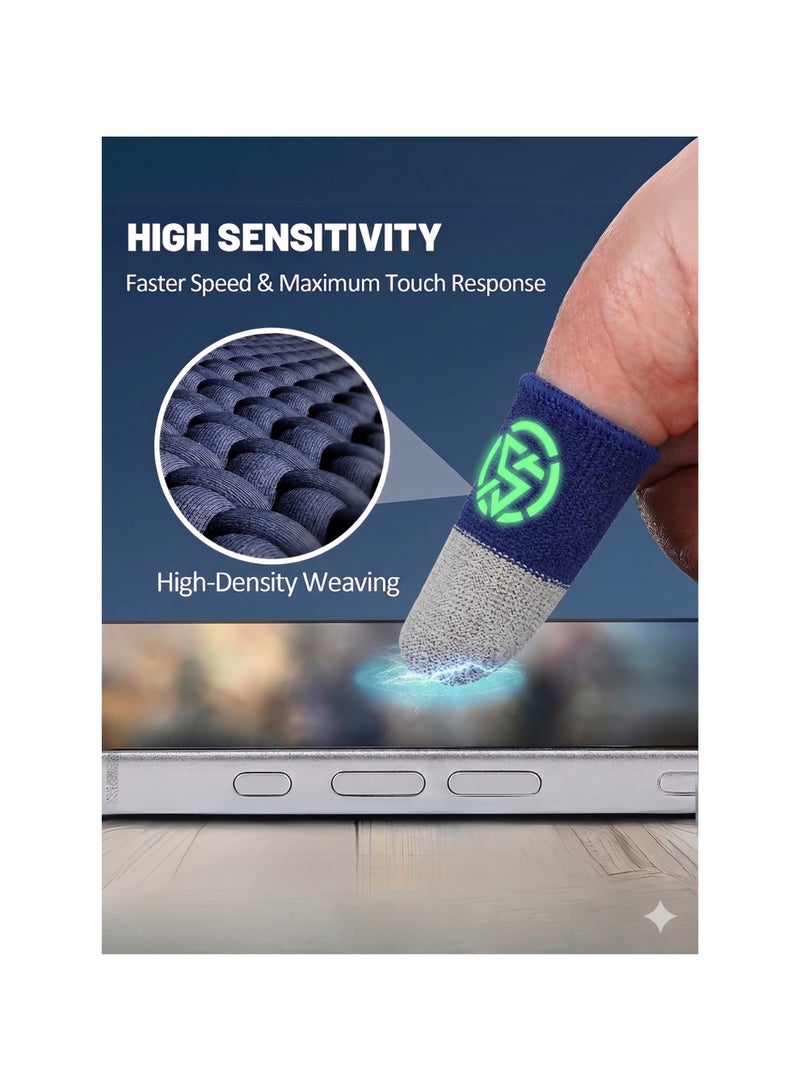 كاست ويف أكمام أصابع ألعاب Kastwave عالية الحساسية - قفازات لمس لألعاب الجوال بألياف فضية، دقة فائقة النعومة، راحة وتهوية ممتازة، تحكم مُحسّن لألعاب PUBG وFree Fire وCOD Mobile - فضي وأزرق - Image 4