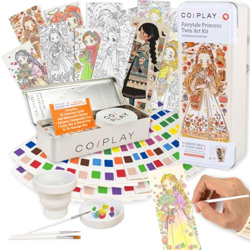 COIPLAY 648 Color Blocks Watercolor Paint Set 52Bookmarks 3 Brushes Silicone Cup Fairytale Princess Coloring Books for All Ages TravelFriendly Easy to Use All in One Art Supplies Craft kit - Image 1