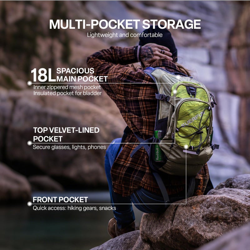 EVERFUN Hiking Backpack with Water Bladder Insulated Hydration Backpack 18L , Women Men Hydration Pack Daypack Lightweight Hydropack with Rain Cover for Hiking, Cycling, Running, Festivals - Image 2