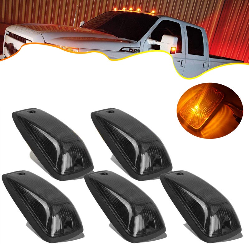 PSEQT 5Pcs Cab Roof Marker Lights LED Top Clearance Marker Light Compatible for 19882002 CK 1500 2500 3500 5500 6000 6500 7000 7500 12V Signal Running Lights Waterproof wSmoke Cover  T10 LED
