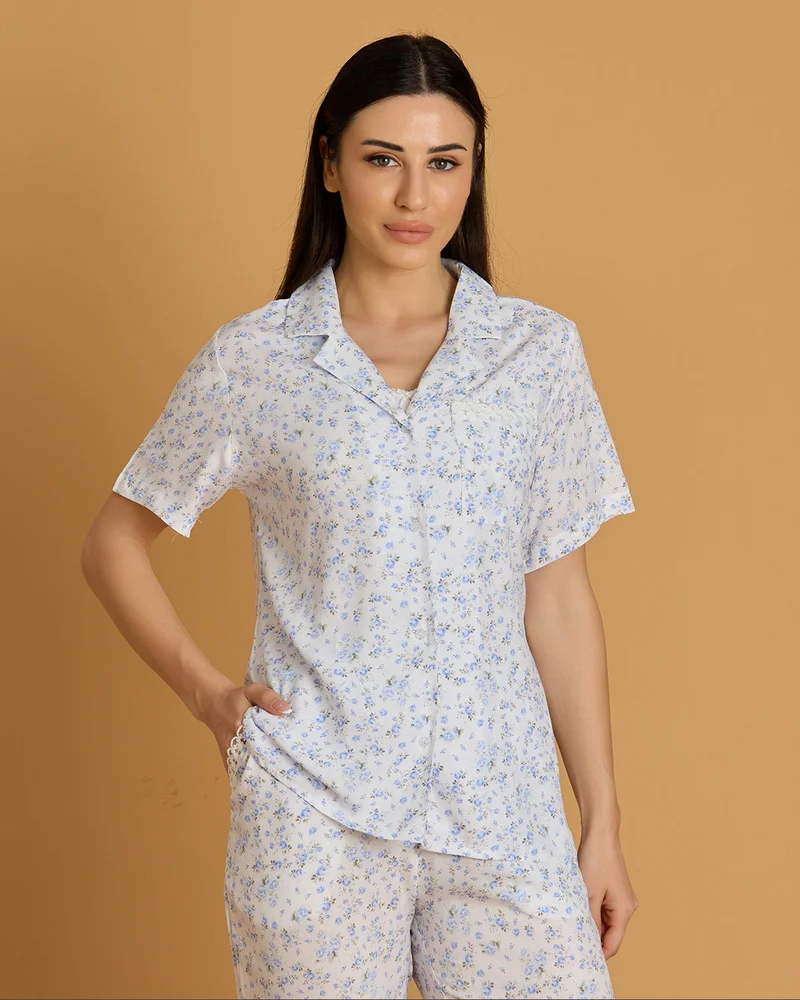 Redtag Women White Printed Classic Pyjama Set
