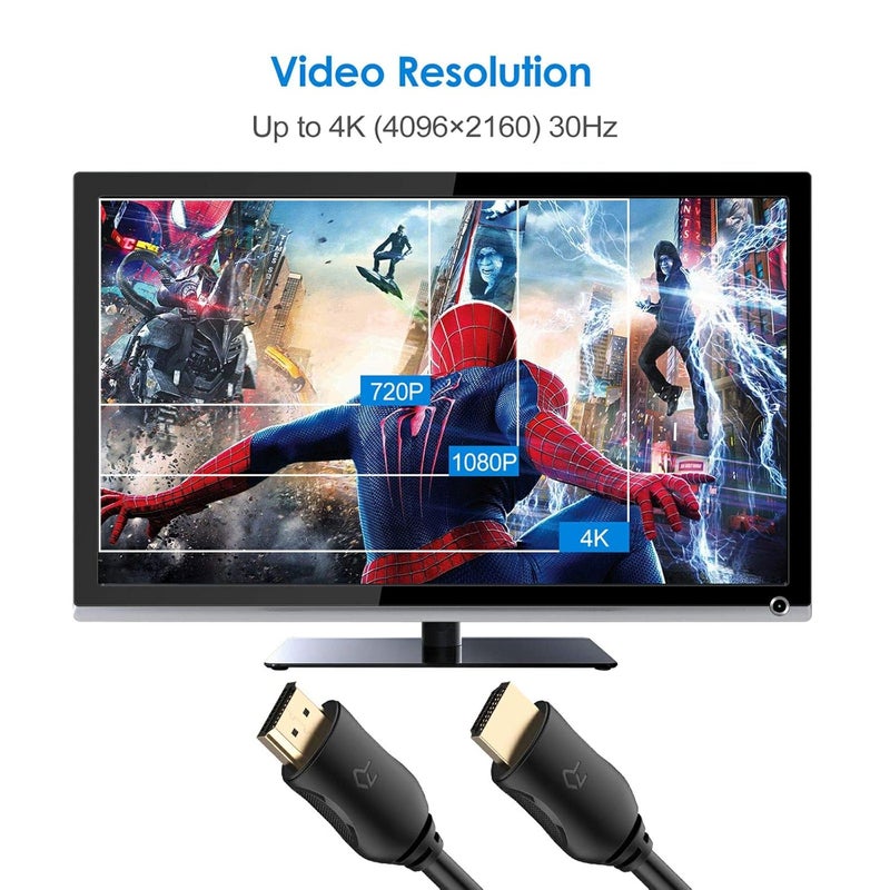 Rankie كابل HDMI من رانكي، كابل HDTV عالي السرعة يدعم الإيثرنت 3D 4K وإرجاع الصوت، عبوة من 2 بطول 6 أقدام - Image 3