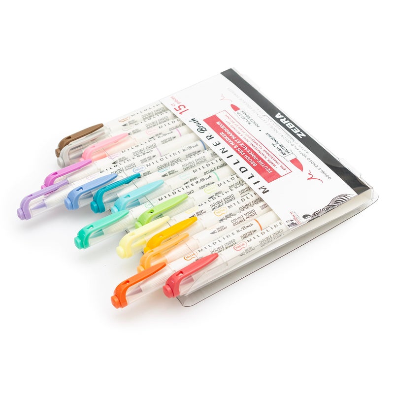 Zebra Pen Mildliner Double-Ended Brush Marker, Brush and Fine Tip Pens, Ideal for Bible Highlighting, No Bleed, Assorted Soft Colors, 15-Pack (79115) - Image 2