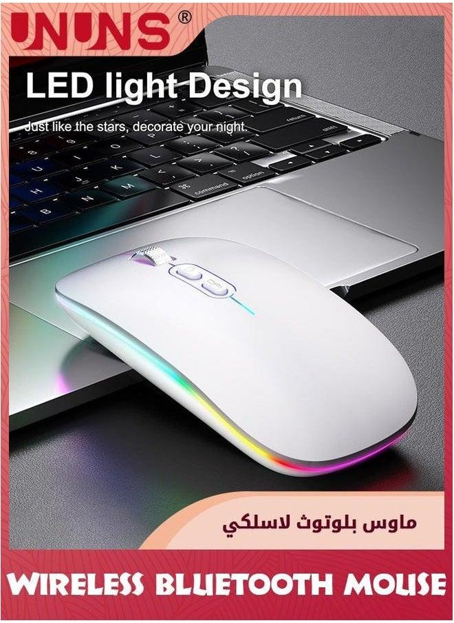 UNUNS LED Wireless Bluetooth Mouse,Rechargeable Slim Silent Laptop Mouse,Portable BT5.2+2.4G USB Receiver Dual Mode Computer Mice,3 Adjustable DPI,Mouse For Notebook Tablet Phone,White  - Image 2