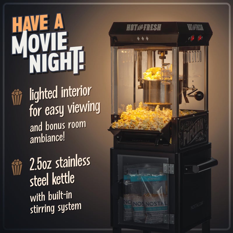 Nostalgia Popcorn Maker Machine - Professional Cart With 2.5 Oz Kettle Makes Up to 10 Cups - Vintage Popcorn Machine Movie Theater Style - Black - Image 3