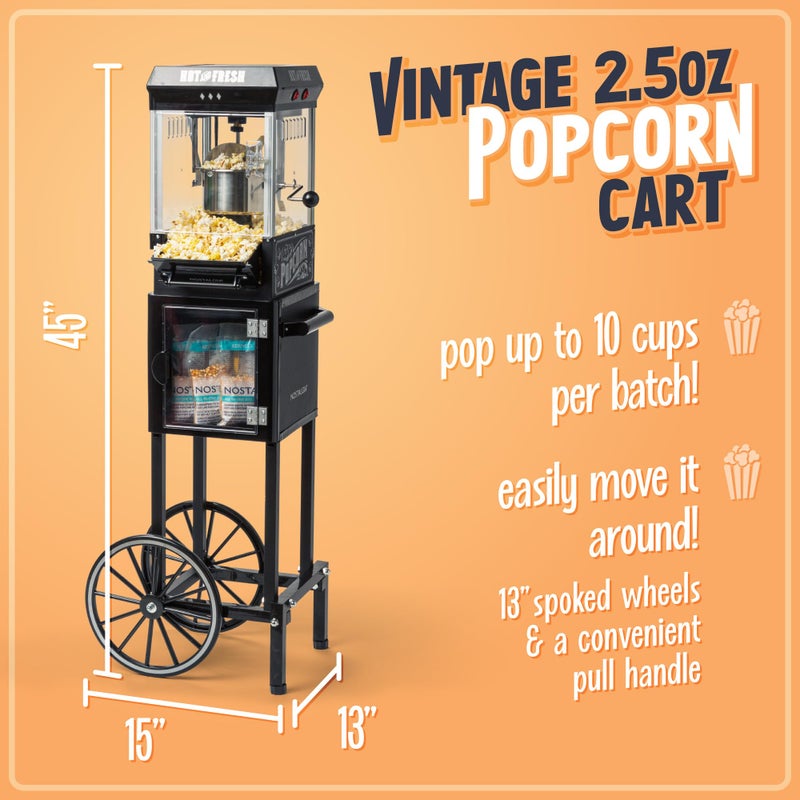 Nostalgia Popcorn Maker Machine - Professional Cart With 2.5 Oz Kettle Makes Up to 10 Cups - Vintage Popcorn Machine Movie Theater Style - Black - Image 2