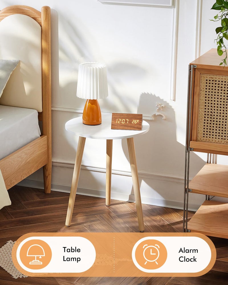 Apicizon Round Side Table, White Bedside Table Coffee End Table for Bedroom, Living Room, Small Spaces, Easy Assembly Nightstands with Natural Wood Legs, 16.5 x 20.5 Inches - Image 2