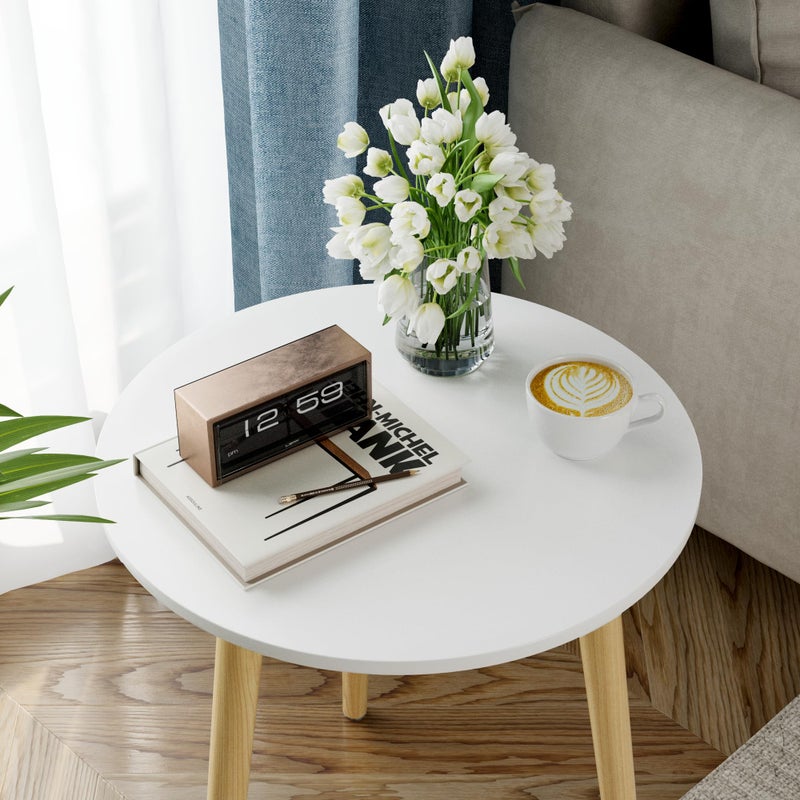 Apicizon Round Side Table, White Bedside Table Coffee End Table for Bedroom, Living Room, Small Spaces, Easy Assembly Nightstands with Natural Wood Legs, 16.5 x 20.5 Inches - Image 5