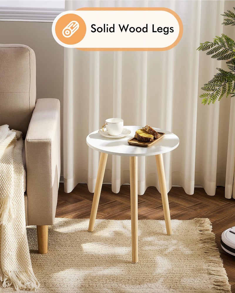 Apicizon Round Side Table, White Bedside Table Coffee End Table for Bedroom, Living Room, Small Spaces, Easy Assembly Nightstands with Natural Wood Legs, 16.5 x 20.5 Inches - Image 3