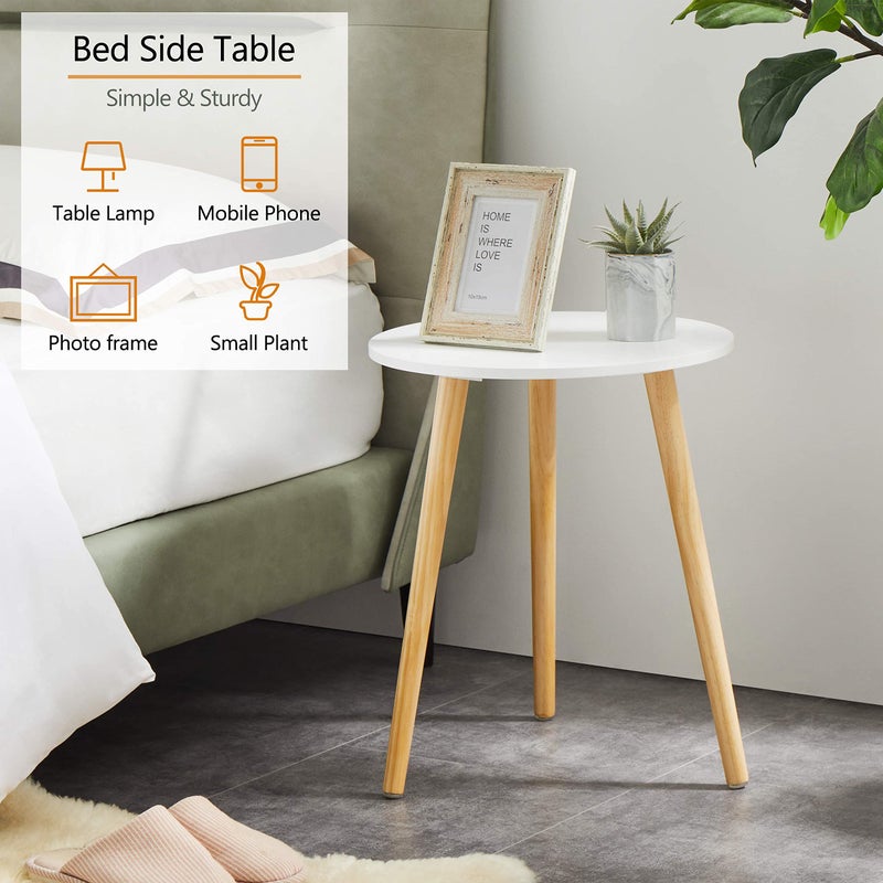 Apicizon Round Side Table, White Bedside Table Coffee End Table for Bedroom, Living Room, Small Spaces, Easy Assembly Nightstands with Natural Wood Legs, 16.5 x 20.5 Inches - Image 4