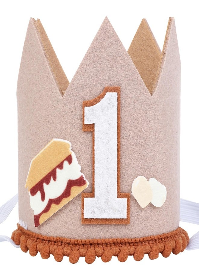 CORNER LACE S'more 1st Birthday Hat Brown, First Birthday Crown One Year Old Happy Birthday Party Decorations Supplies Favors Photo Booth Props - Image 1