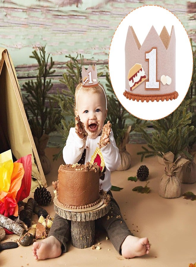 CORNER LACE S'more 1st Birthday Hat Brown, First Birthday Crown One Year Old Happy Birthday Party Decorations Supplies Favors Photo Booth Props - Image 2