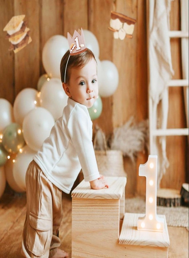 CORNER LACE S'more 1st Birthday Hat Brown, First Birthday Crown One Year Old Happy Birthday Party Decorations Supplies Favors Photo Booth Props - Image 3