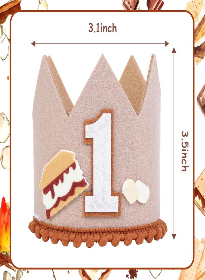 CORNER LACE S'more 1st Birthday Hat Brown, First Birthday Crown One Year Old Happy Birthday Party Decorations Supplies Favors Photo Booth Props - Image 5