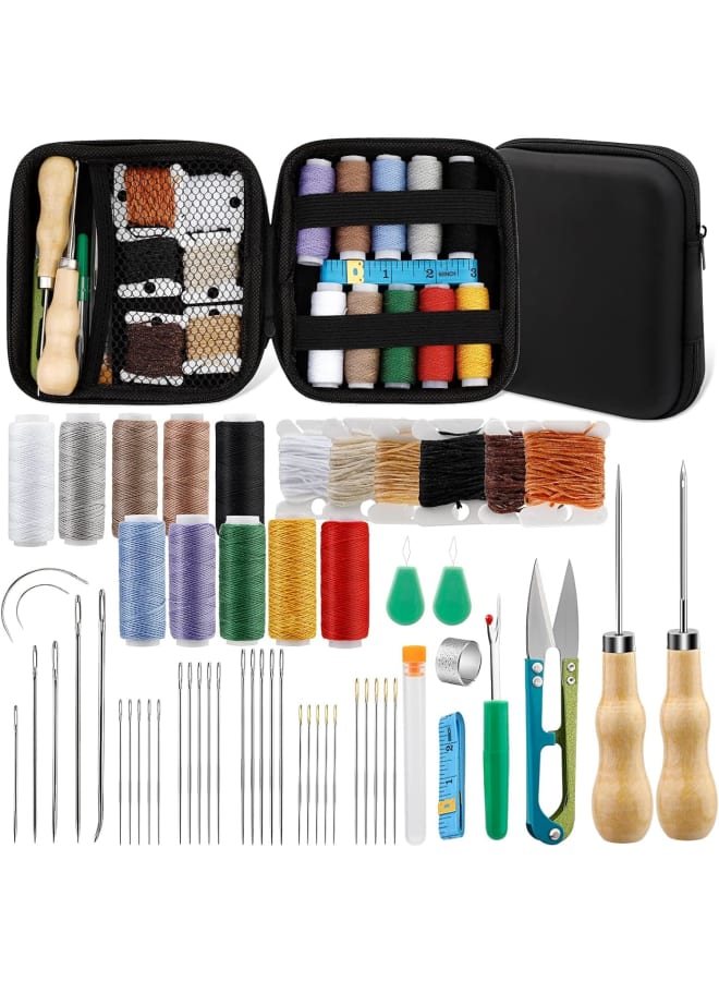 Generic 59 Pieces Leather Sewing Kit, Leather Sewing Tool Set, Leather Work Tools and Accessories with Sewing Needles with Large Eyelets, Waxed Thread, Leather Upholstery Repair Kit, Leather Sewing Tool for  - Image 1