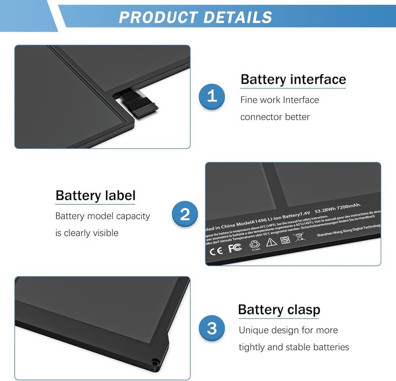 FACTOTECH Replacement Battery for MacBook Air 13" (2010-2017) – Compatible with A1466, A1496, A1369, A1405, A1377 [7150mAh / 54.4Wh / 7.6V] - Image 2