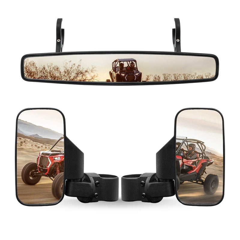 RANSOTO UTV Side Rear View Mirror And Center Mirror With 1.75" to 2" Roll Bar Cage Mount Compatible with Polaris RZR Honda Pioneer Yamaha Rhino Can-Am Maverick Commander Kawasaki Teryx - Image 1