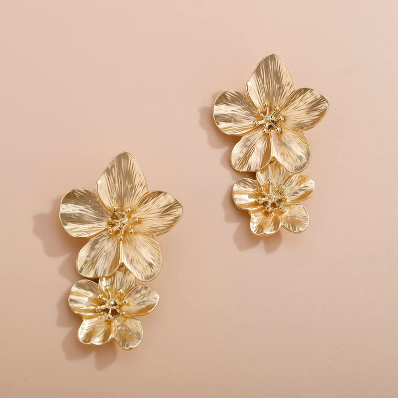 Wiwpar Large Double Flower Earrings for Women Boho Statement Flower Earrings Bohemian Elegant Chic Flower Dangle Earrings Unique Flower Earrings - Image 5