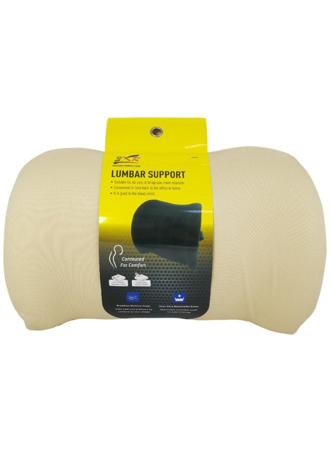 3 اكس ار وسادة دعم قطنية فاخرة من إسفنج الذاكرة 3XR للسيارة أو المكتب أو المنزل - تصميم مريح على شكل حرف C، وراحة محيطية، وحزام قابل للتعديل، وغطاء قابل للإزالة/الغسل (بيج/بني فاتح) - Image 4