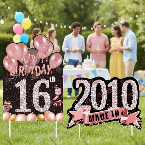 Zeptrix 2Pcs Birthday Yard Signs Sweet 16 Party Decorations Happy 16 Birthdays Yard Sign Made in 2010 Lawn Signs Party Supplies With Stakes Weatherproof Outdoor Sixteen Years Old Decorations for Girls - Image 5