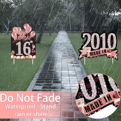 Zeptrix 2Pcs Birthday Yard Signs Sweet 16 Party Decorations Happy 16 Birthdays Yard Sign Made in 2010 Lawn Signs Party Supplies With Stakes Weatherproof Outdoor Sixteen Years Old Decorations for Girls - Image 4