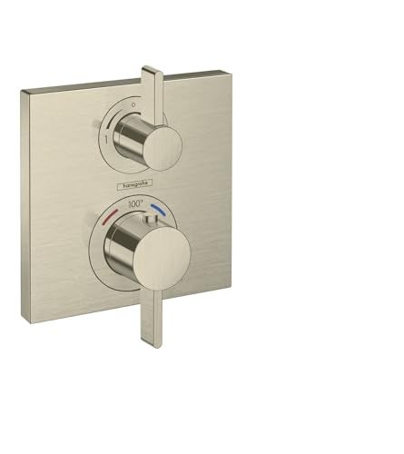 hansgrohe Ecostat Square Modern Thermostatic Shower Valve Trim with Temperature Control in Brushed Nickel 15712821 - Image 1