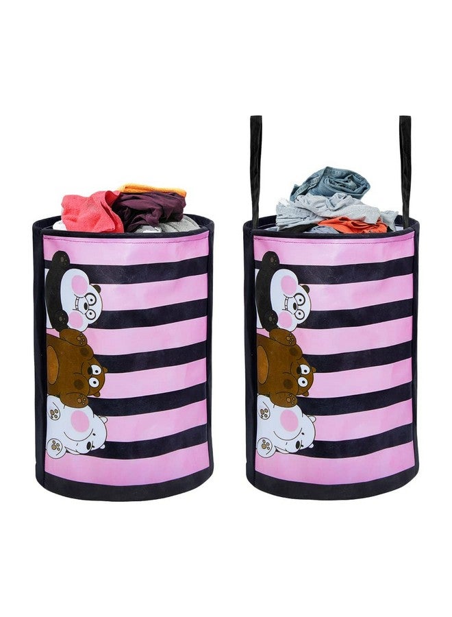 PrettyKrafts 45L Non Woven Panda Printed Round Foldable Large Laundry Bag/Basket with Handles, Freestanding Clothes Storage Organizer for Bedroom, Bathroom (37x 37x45cm, Multicolour, Set of 2) - Image 1