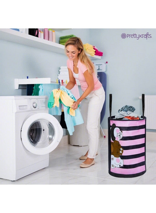 PrettyKrafts 45L Non Woven Panda Printed Round Foldable Large Laundry Bag/Basket with Handles, Freestanding Clothes Storage Organizer for Bedroom, Bathroom (37x 37x45cm, Multicolour, Set of 2) - Image 5
