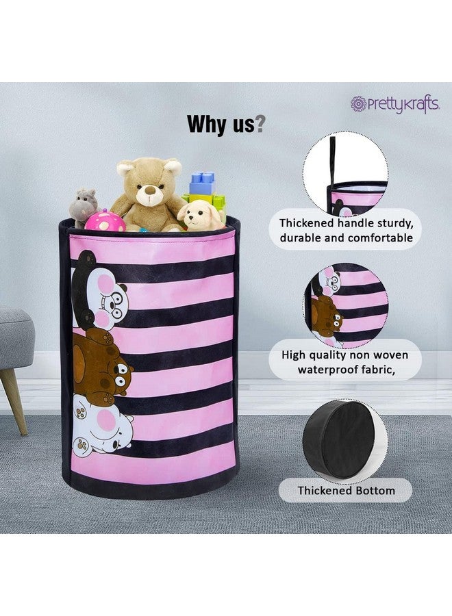 PrettyKrafts 45L Non Woven Panda Printed Round Foldable Large Laundry Bag/Basket with Handles, Freestanding Clothes Storage Organizer for Bedroom, Bathroom (37x 37x45cm, Multicolour, Set of 2) - Image 4