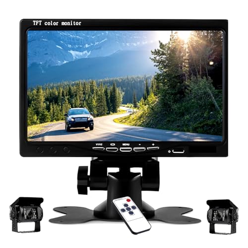 Camecho DC 12V 24V Vehicle Backup Camera System 2 x Rear View Camera Support Night Vision Waterpoof & 7" Monitor with Dual 34ft AV Cables Hardwire for Bus Truck Van Trailer RV Campers - Image 1