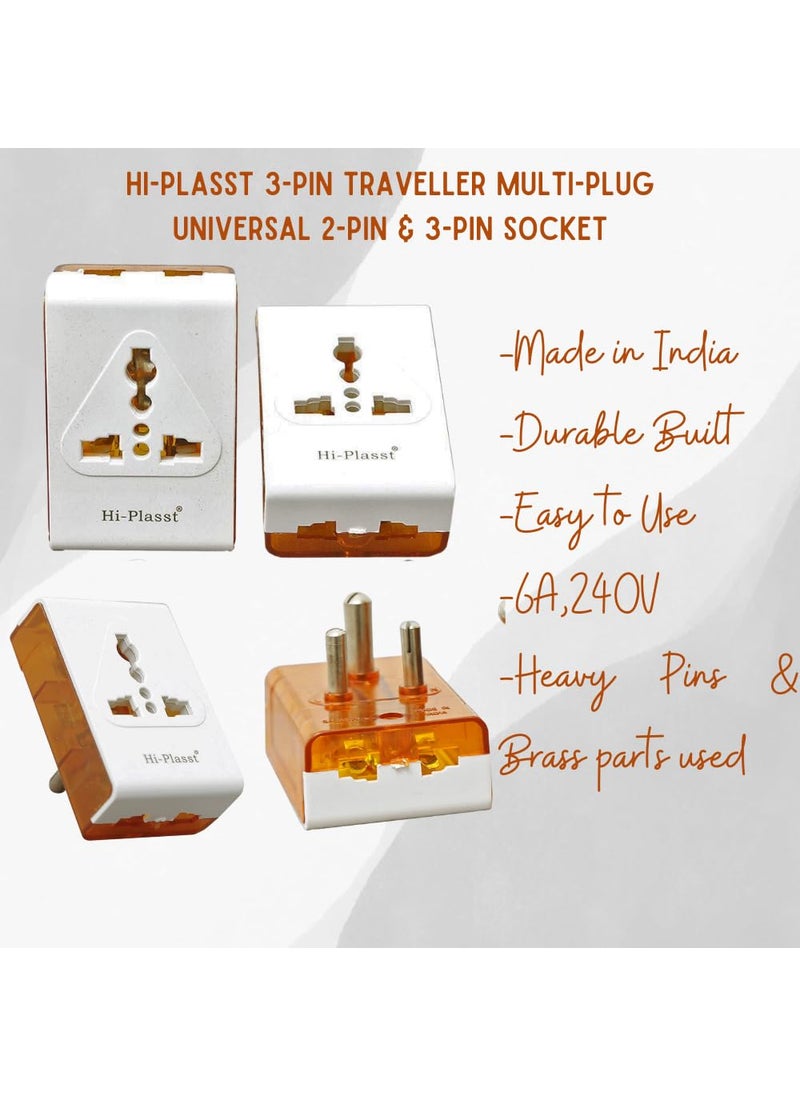 HI PLASST PINS N PLUGS HiPlasst 3pin MultiPlug Adapter Converter Pack of 3 TypeD Travel Universal Multiplug for 2Pin 3Pin Plug Tops Socket Connector for Electric Board US to India Converter Plug  - Image 5