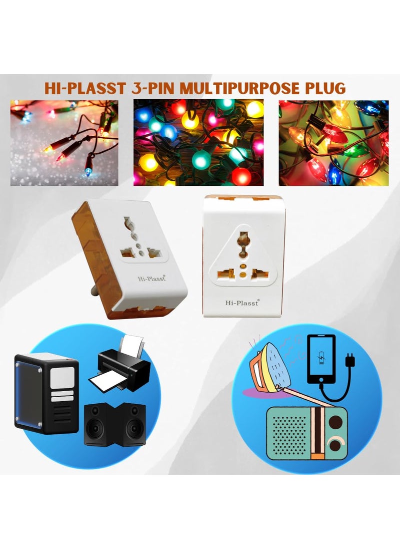 HI PLASST PINS N PLUGS HiPlasst 3pin MultiPlug Adapter Converter Pack of 3 TypeD Travel Universal Multiplug for 2Pin 3Pin Plug Tops Socket Connector for Electric Board US to India Converter Plug  - Image 4