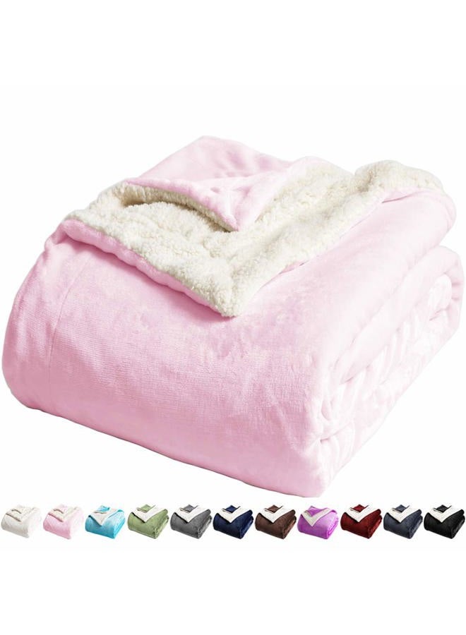 LBRO2M Sherpa Fleece Bed Blanket Queen Size Super Soft Fuzzy Plush Warm Cozy Fluffy Microfiber Couch Throw Velvet Double Reversible Luxurious Blankets,Pink - Image 1
