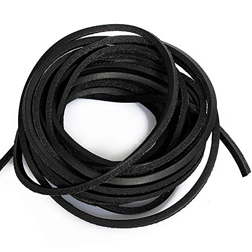 LolliBeads (TM) 3mm Flat Genuine Leather Cord Braiding String Black (5 Yards) - Image 1