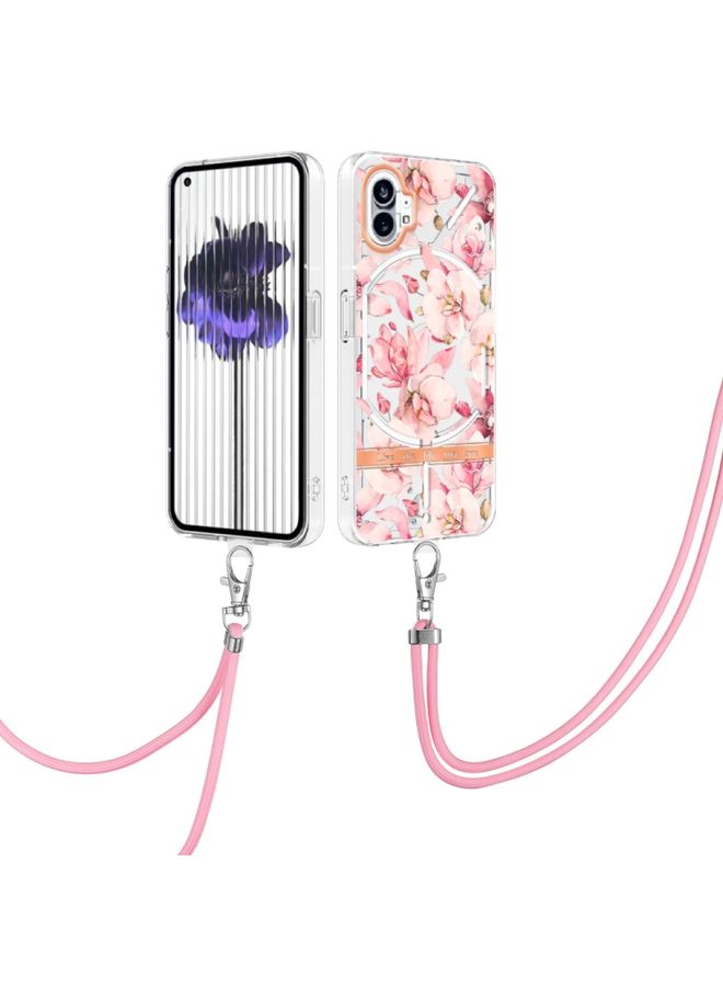 Case Cover For Nothing Phone 1 Flowers Series TPU Phone Case with Lanyard Pink Gardenia